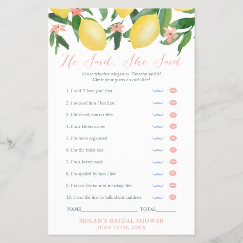 Who Said It Bride Groom Bridal Shower Game Card Flyer