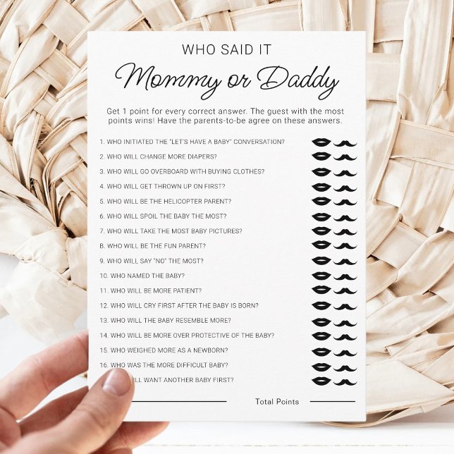 Who Said It Mommy or Daddy Guess Baby Shower Games Holiday Card (Creator Uploaded)