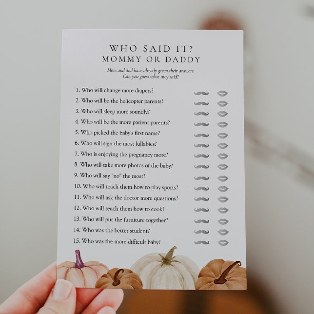 Who Said It Mommy or Daddy Pumpkin Game Card (Creator Uploaded)