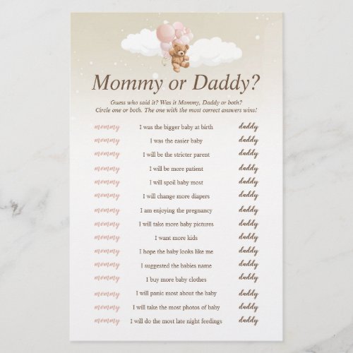 Who Said It Pink Teddy Bear Baby Shower Game Flyer