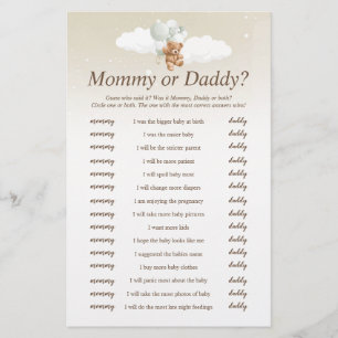 Who Said It Sage Teddy Bear Baby Shower Game Flyer