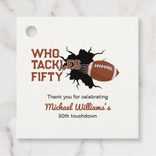 Who Tackles Fifty Funny Football 50th Birthday Favor Tags