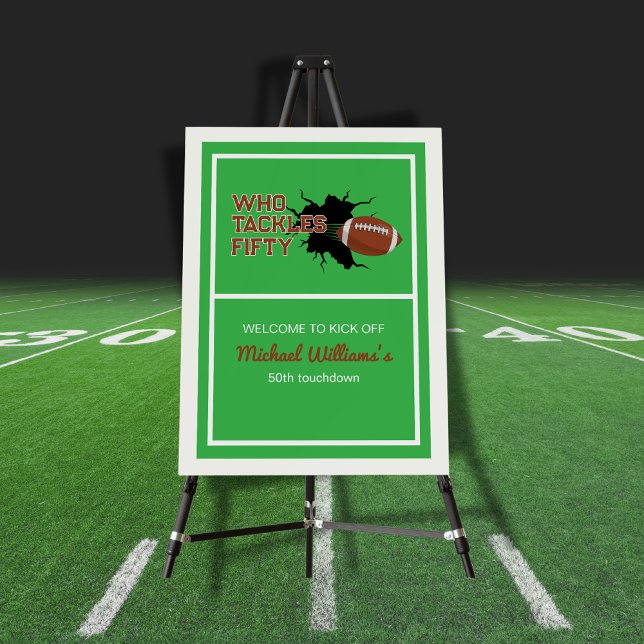 Who Tackles Fifty Funny Football 50th Birthday Foam Board (Creator Uploaded)