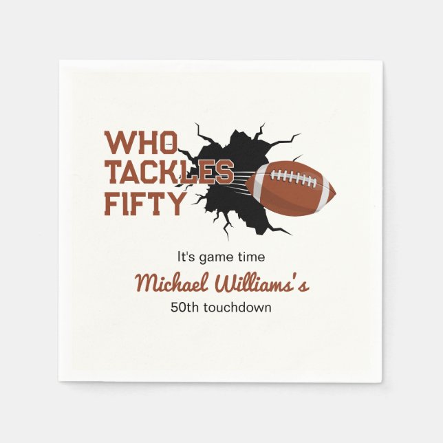 Who Tackles Fifty Funny Football 50th Birthday Napkins (Front)