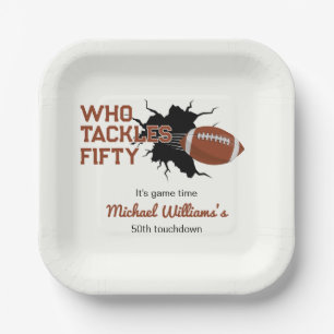 Who Tackles Fifty Funny Football 50th Birthday Paper Plates