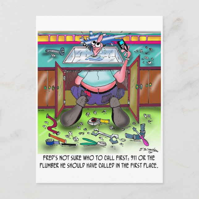 Who To Call 1st: 911 or a Plumber Postcard (Front)