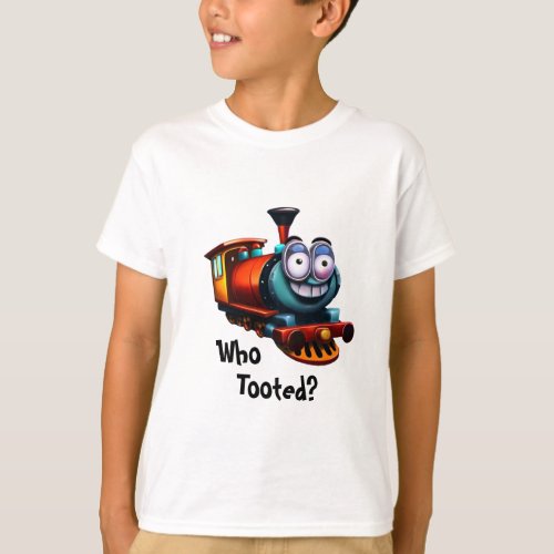Who Tooted Cute Train Cartoon Face T_Shirt