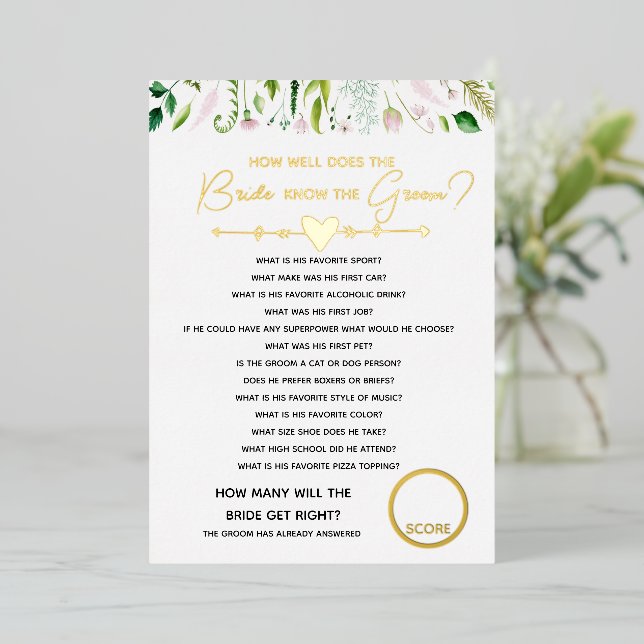 who well does bride know bridal baby shower game foil invitation (Standing Front)