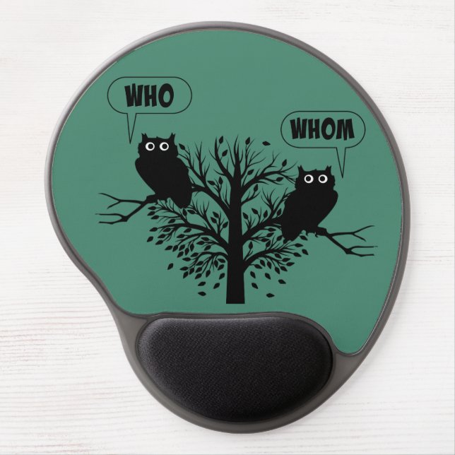 Who Whom Grammar Humor Owls Gel Mouse Pad (Front)