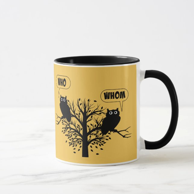 Who Whom Grammar Humor Owls Mug (Right)