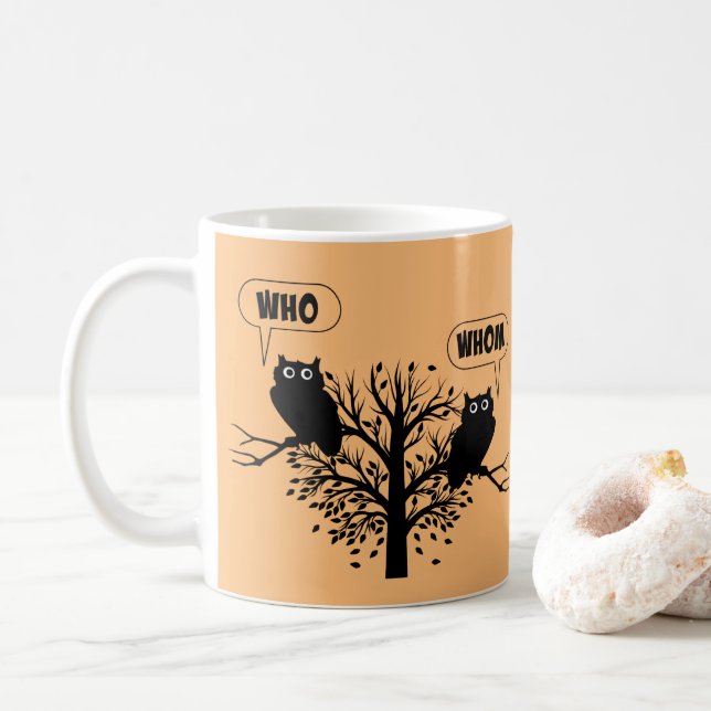 Who Whom Grammar Owls English Style Humor Coffee Mug (With Donut)