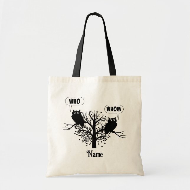 Who Whom Wise Grammar Owls Customized Tote Bag (Front)