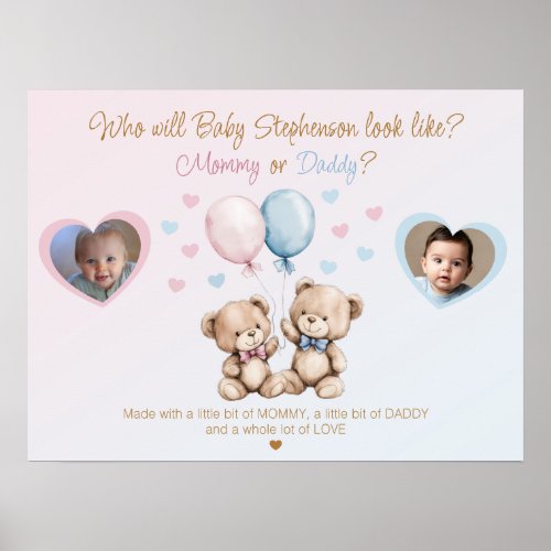 Who Will Baby Look Like 2 Photos Baby Shower Game Poster