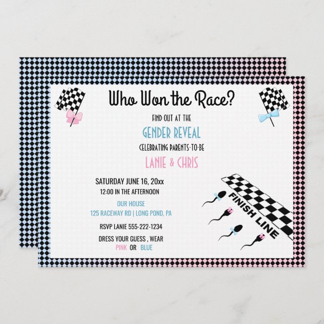 Who Won the Race Gender Reveal Funny Sperm Invitation (Front/Back)