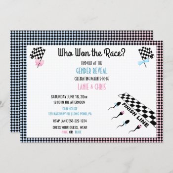 Who Won The Race Gender Reveal Funny Sperm Invitation by nawnibelles at Zazzle
