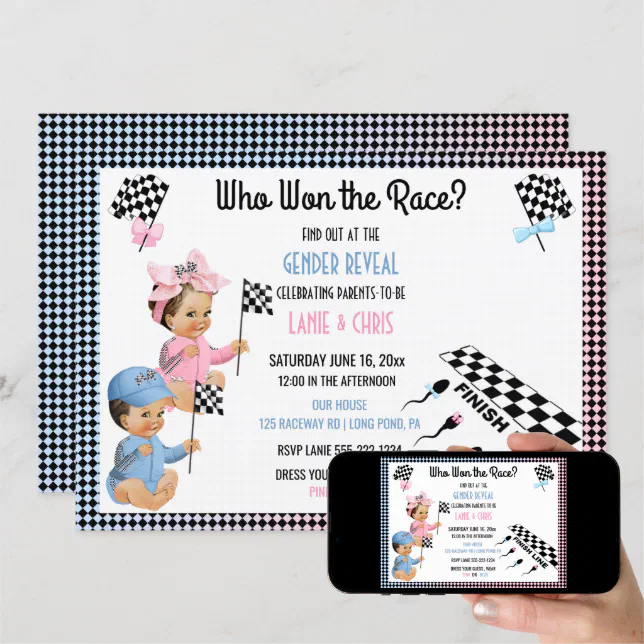 Who Won The Race Gender Reveal Funny Sperm Invitation Zazzle