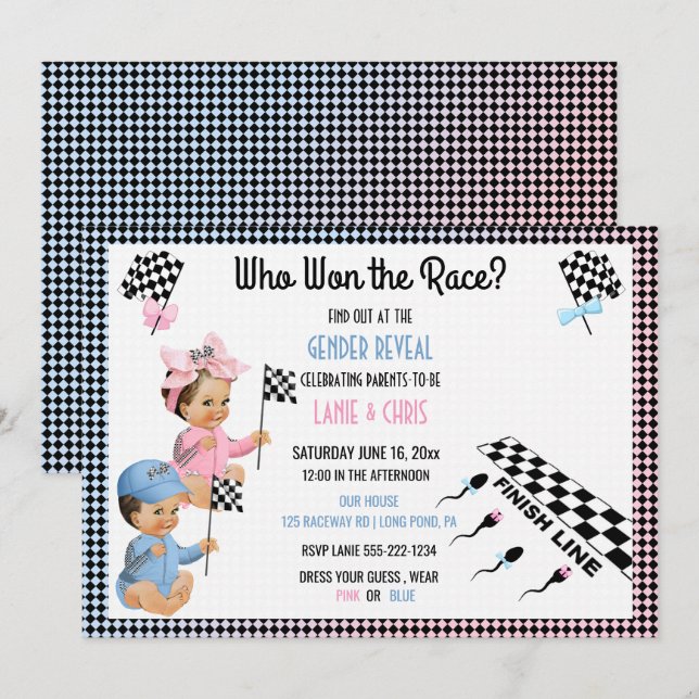Who Won the Race Gender Reveal Funny Sperm Invitation (Front/Back)