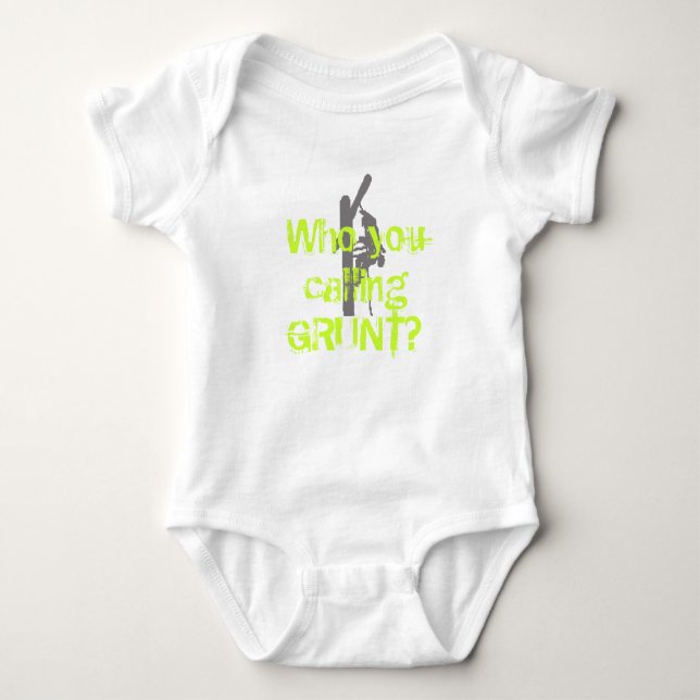 Who you calling GRUNT? White Organic Creeper- GREE Baby Bodysuit (Front)