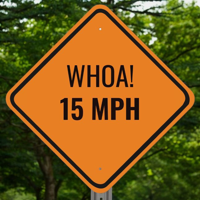 WHOA! 15MPH Orange Caution Speeding Custom Outdoor Metal Sign (Creator Uploaded)