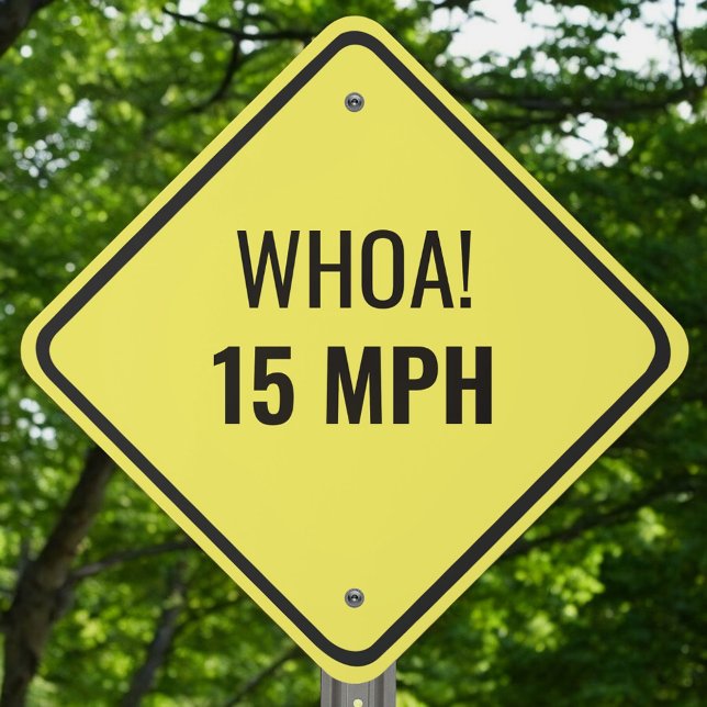 WHOA! 15MPH Yellow Caution Speeding Custom Outdoor Metal Sign (Creator Uploaded)