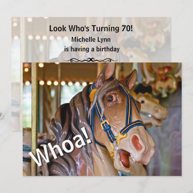 Whoa! Look Who's 70 Carousel Horse Birthday Invite (Front/Back)