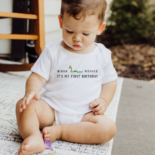 Whoa Nessie  Scottish Themed 1st Birthday Baby T_Shirt
