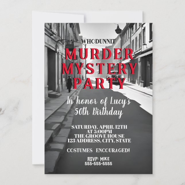 whodunit murder mystery 1940's style dinner party invitation (Front)