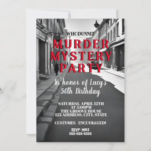 whodunit murder mystery 1940s style dinner party invitation