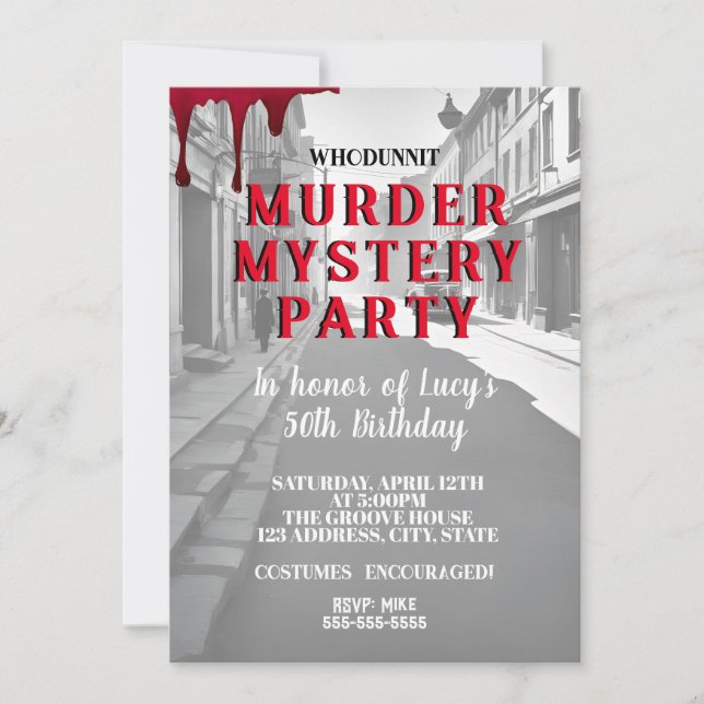 whodunit murder mystery 1940's style dinner party invitation (Front)