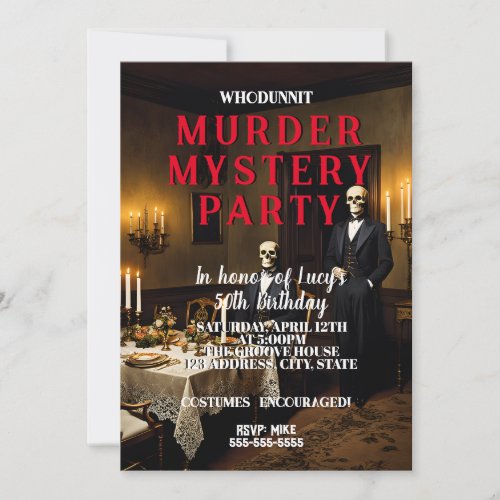 whodunit murder mystery 1950s style dinner party invitation
