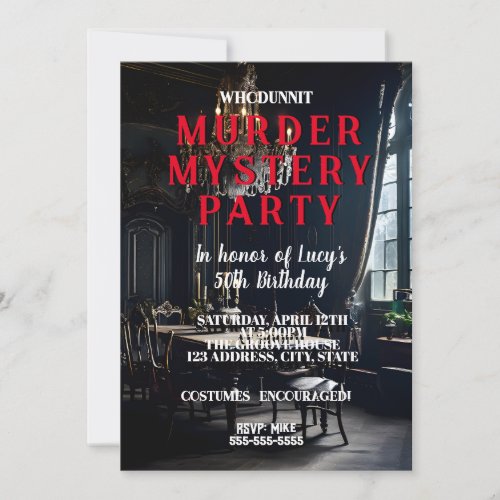 whodunit murder mystery 1950s style dinner party invitation