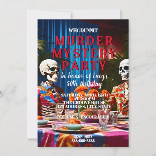 whodunit murder mystery 1960s style dinner party invitation