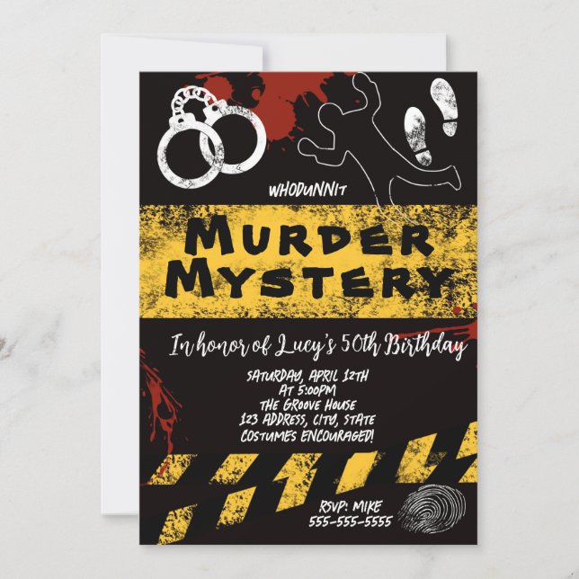 whodunit murder mystery bloody party 40th 50th 60  invitation (Front)