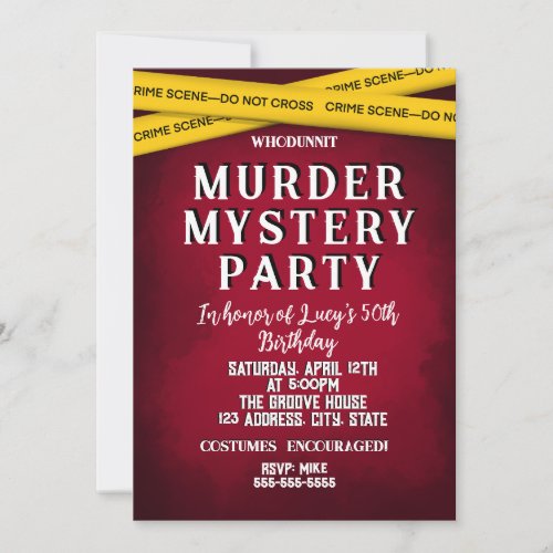 whodunit murder mystery bloody party 40th 50th 60  invitation