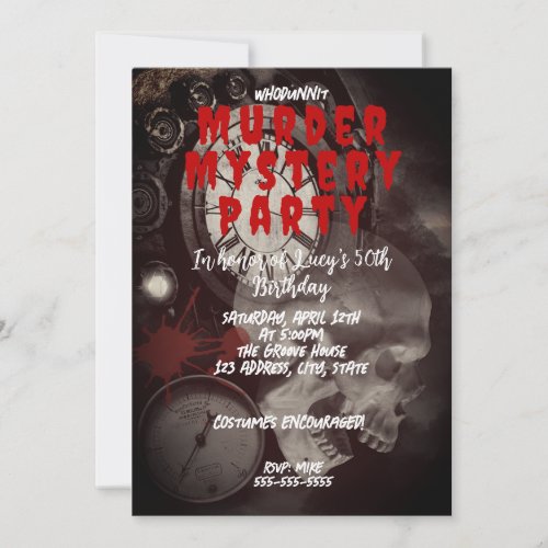 whodunit murder mystery bloody party 40th 50th 60  invitation