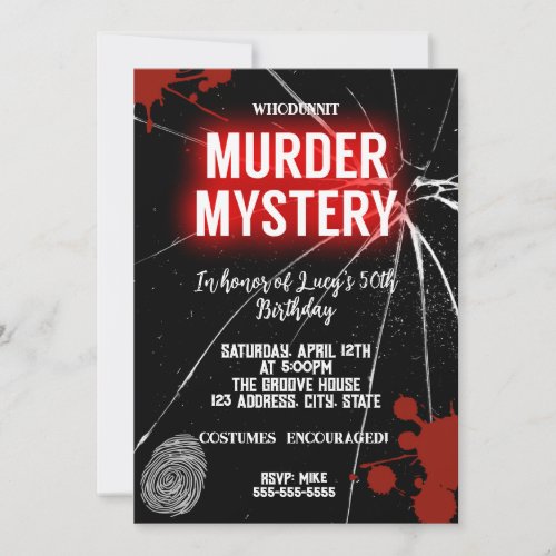 whodunit murder mystery bloody party 40th 50th 60  invitation