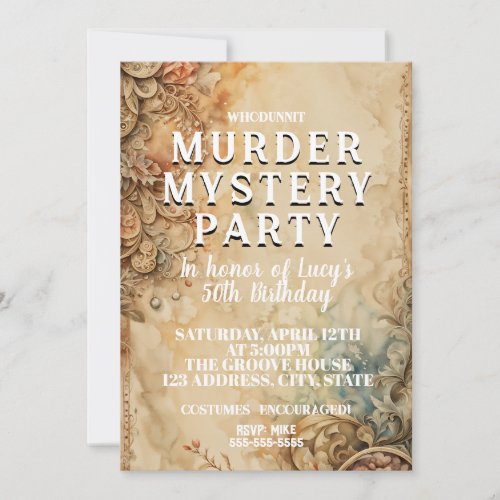 whodunit murder mystery bloody party 40th 50th 60  invitation