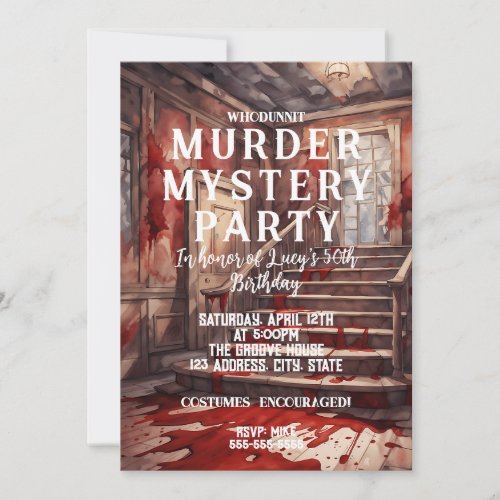 whodunit murder mystery bloody party 40th 50th 60  invitation