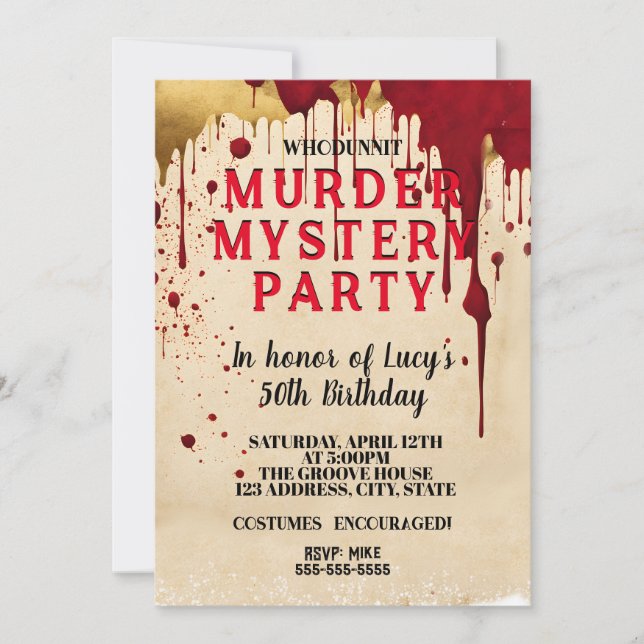 whodunit murder mystery detective dinner party invitation (Front)