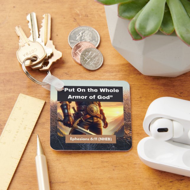 Whole Armor of God - Square Metal Keychain (Desk)