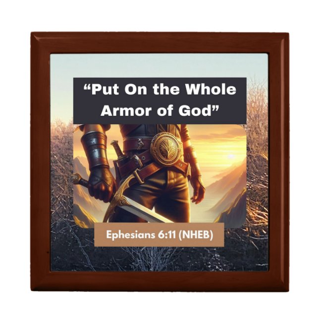 Whole Armor of God - Wooden Jewelry Keepsake Box (Front)