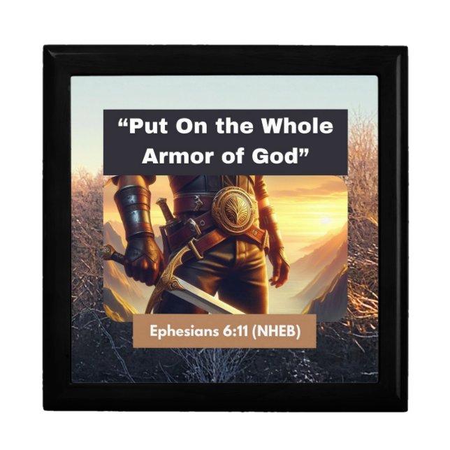 Whole Armor of God - Wooden Jewelry Keepsake Box (Front)