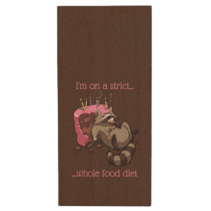 Whole Food Diet Raccoon Eating Birthday Cake Wood Flash Drive