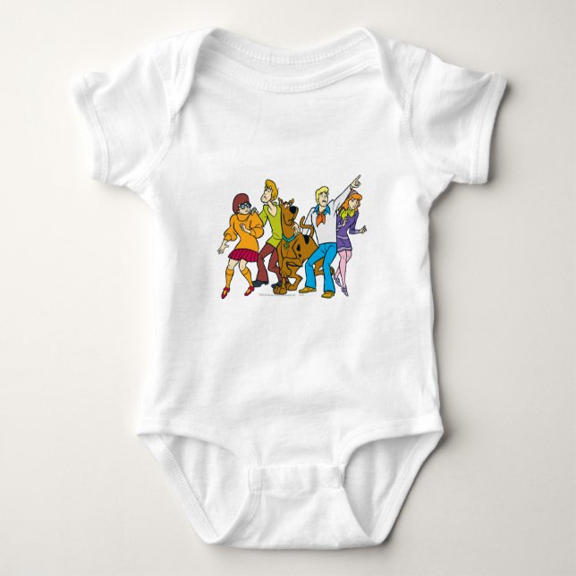 Whole Gang 13 Mystery Inc Baby Bodysuit (Front)
