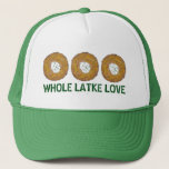 Whole Latke (Lotta) Love Potato Pancakes Hanukkah Trucker Hat<br><div class="desc">Design features an original marker illustration of a delicious latke potato pancake topped with sour cream, a staple in Jewish holiday cuisine, and WHOLE LATKE LOVE in a fun font. Ideal for Hanukkah celebrations! This Chanukah latkes design is also available on other products. Lots of additional foodie designs are also...</div>