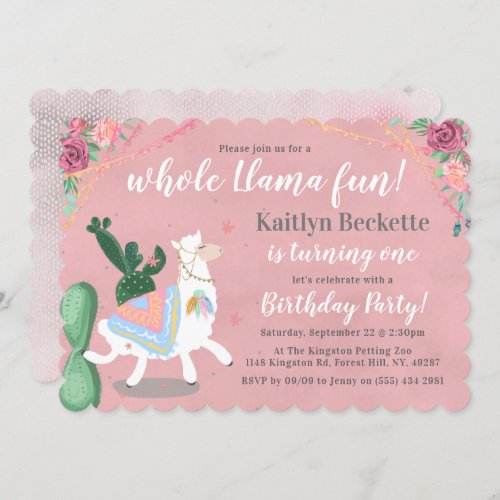 Whole Llama Fun 1st Birthday Party Invitation