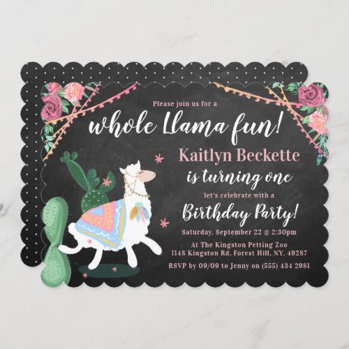 Whole Llama Fun 1st Birthday Party Invitation