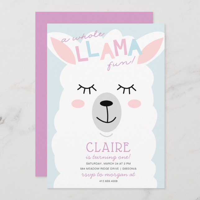 Whole Llama Fun Alpace Birthday Invitation (Front/Back)