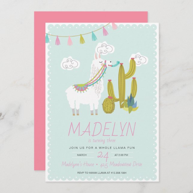 Whole Llama Fun Alpace Birthday Invitation (Front/Back)