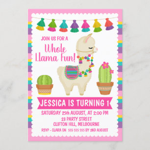 Whole llama fun birthday invitation